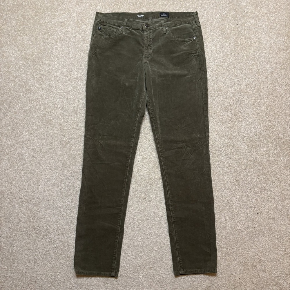 AG Adriano Goldschmied Corduroy Pants Womens 31R Green Prima Cigarette Slim Leg